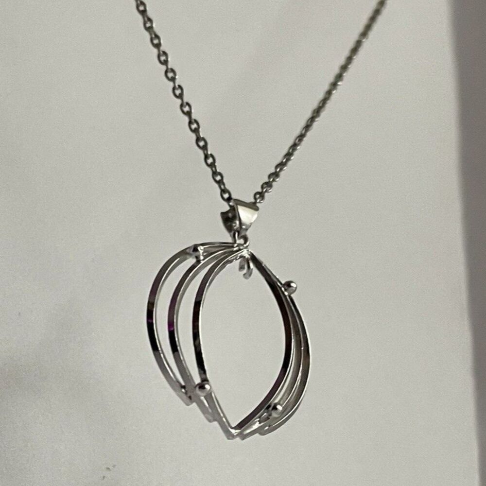 925 Sterling Silver Openwork Pendant Necklace Modern Abstract Minimalist